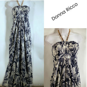 DONNA RICCO Classy muted Blue Silk HALTER Dress
